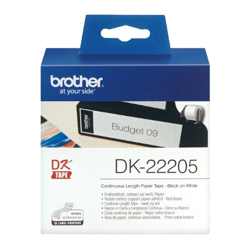 Brother DK-22205 Black on White Paper Label Roll 62mmx30.48m DK22205 - Fusion Office UK