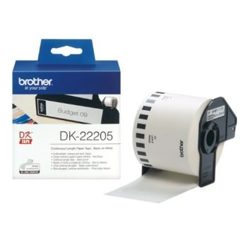 Brother DK-22205 Black on White Paper Label Roll 62mmx30.48m DK22205 - Roll - Fusion Office UK