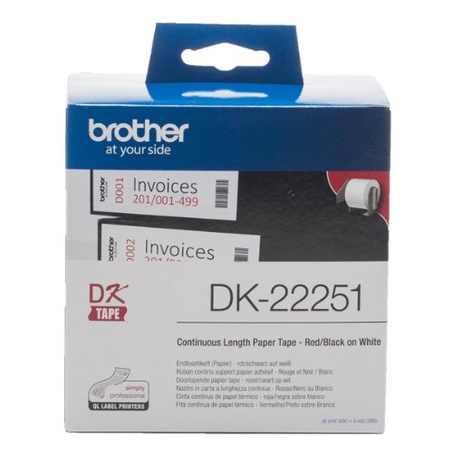 Brother DK-22251 Black and Red on White Paper Label Roll 62mmx15.24m DK22251 - Fusion Office UK