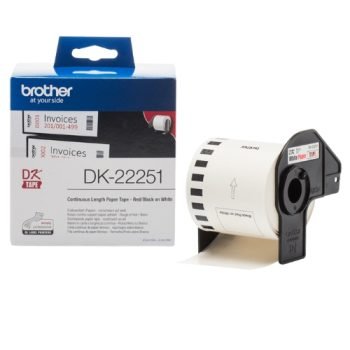 Brother DK-22251 Black and Red on White Paper Label Roll 62mmx15.24m DK22251 - Roll - Fusion Office UK