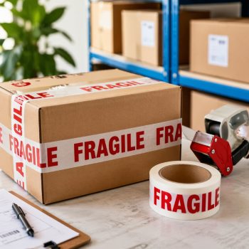 Fragile Tape 50mm x 66m Red on White Pack 6 - Fusion Office UK