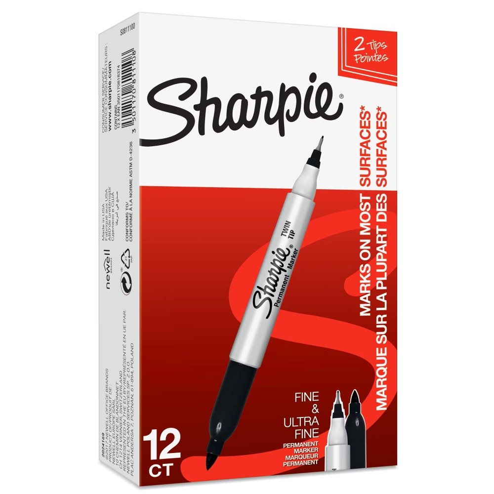 Sharpie Twin Tip Permanent Markers Black S0811100 Pack 12 - Fusion Office UK