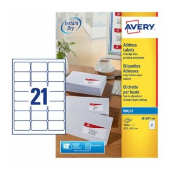 Avery J8160-100 Inkjet Address A4 Labels 21 Per Page 63.5x38.1 White - 100 Sheets