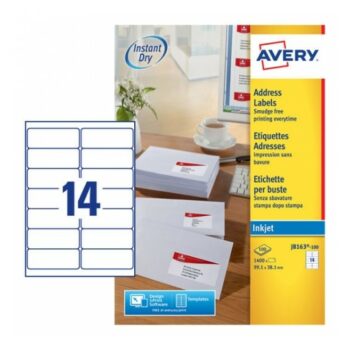 Avery J8163-100 Inkjet Address A4 Labels 14 Per Page 99.1x38.1 White - 100 Sheets