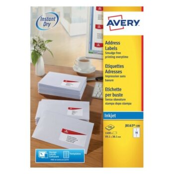 Avery J8163-100 Inkjet Address A4 Labels 14 Per Page 99.1x38.1 White - 100 Sheets