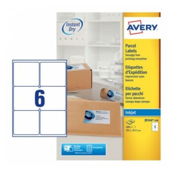 Avery J8166-100 Inkjet Parcel A4 Labels 6 per Page 99.1x93.1 White - 100 Sheets