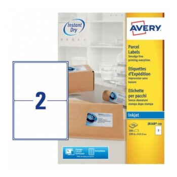 Avery J8168-100 Inkjet Parcel A4 Labels 2 per Page 199.6x143.5 White - 100 Sheets