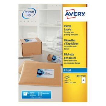 Avery J8168-100 Inkjet Parcel A4 Labels 2 per Page 199.6x143.5 White - 100 Sheets