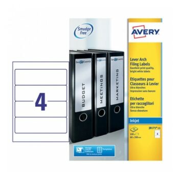 Avery J8171-25 Inkjet Lever Arch A4 Labels 4 per Page 200x60 White - 25 Sheets