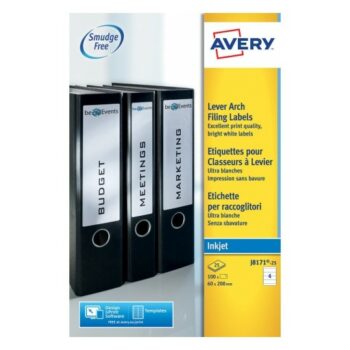 Avery J8171-25 Inkjet Lever Arch A4 Labels 4 per Page 200x60 White - 25 Sheets