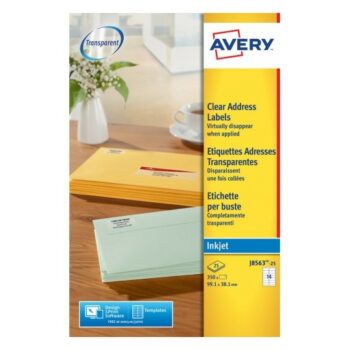 Avery J8563-25 Inkjet Address A4 Labels 14 per Page 99.1x38.1 Clear - 25 Sheets