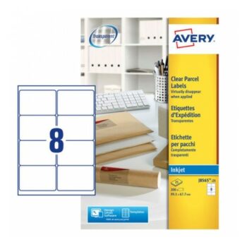 Avery J8565-25 Inkjet Address A4 Labels 8 per Sheet 99.1x67.7 Clear - 25 Sheets