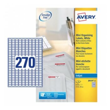 Avery J8659-25 Inkjet Mini A4 Labels 270 per Page 17.8x10 White - 25 Sheets