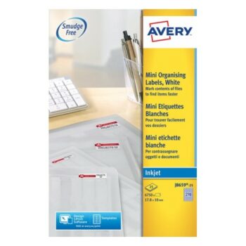 Avery J8659-25 Inkjet Mini A4 Labels 270 per Page 17.8x10 White - 25 Sheets