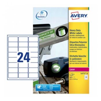 Avery L4773-20 Laser Heavy Duty A4 Labels 24 per Page 63.5x33.9 White - 20 Sheets