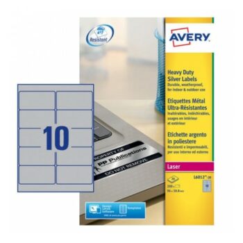 Avery L6012-20 Laser Heavy Duty A4 Labels 10 per Page 96x50.8 Silver - 20 Sheets
