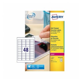 Avery L6113-20 Laser Anti-Tamper A4 Labels 48 per Page 45.7x21.2 - 20 Sheets
