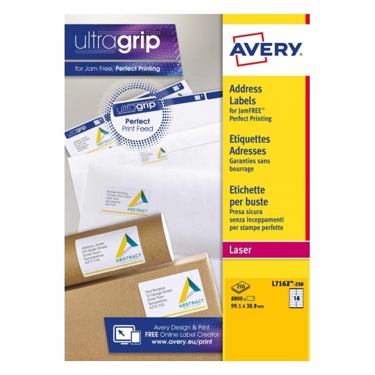 Avery L7163-250 Laser Address A4 Labels 14 Per Page 99.1x38.1 White - 250 Sheets Avery L7163-250 Laser Address A4 Labels 14 Per Page 99.1x38.1 White - 250 Sheets