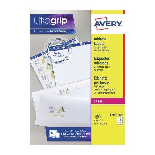 Avery L7164-100 Laser Address A4 Labels 12 Per Page 63.5x72 White - 100 Sheets Avery L7164-100 Laser Address A4 Labels 12 Per Page 63.5x72 White - 100 Sheets