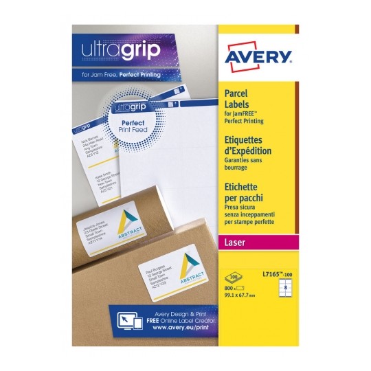 Avery L7165-100 Laser Parcel A4 Labels 8 per Page 99.1x67.7 White - 100 Sheets Avery L7165-100 Laser Parcel A4 Labels 8 per Page 99.1x67.7 White - 100 Sheets