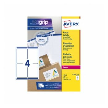 Avery L7169-250 Laser Parcel A4 Labels 4 per Page 139x99.1 White - 250 Sheets