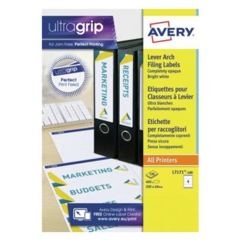 Avery L7171-100 Laser Lever Arch A4 Labels 4 per Page 200x60 White - 100 Sheets