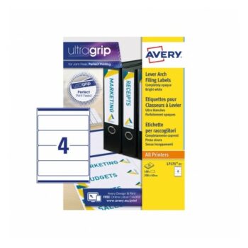 Avery L7171-25 Laser Lever Arch A4 Labels 4 per Page 200x60 White - 25 Sheets