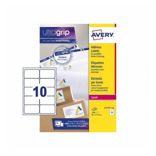 Avery L7173-250 Laser Address A4 Labels 10 Per Page 99.1x57 White - 250 Sheets