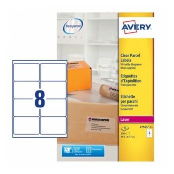 Avery L7565-25 Laser Address A4 Labels 8 per Page 99.1x67.7 Clear - 25 Sheets