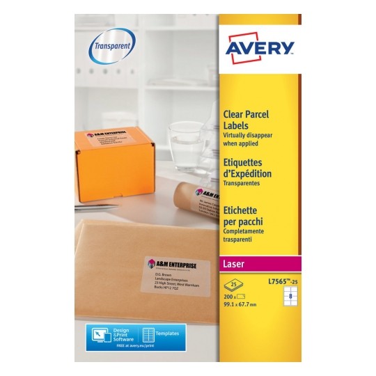 Avery L7565-25 Laser Address A4 Labels 8 per Page 99.1x67.7 Clear - 25 Sheets Avery L7565-25 Laser Address A4 Labels 8 per Page 99.1x67.7 Clear - 25 Sheets
