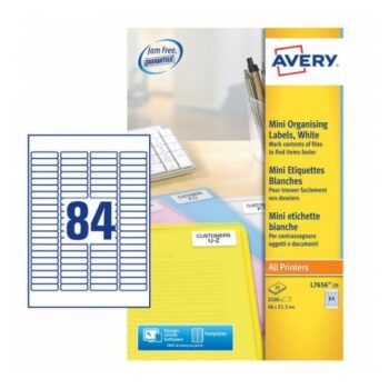 Avery L7656-25 Laser Address A4 Labels 84 Per Page 46.0x11.1 White - 25 Sheets