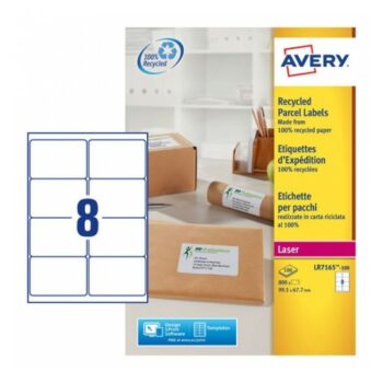 Avery LR7165-100 Laser Recycled A4 Labels 8 per Page 99.1x67.7 White - 100 Sheets
