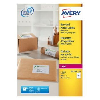 Avery LR7165-100 Laser Recycled A4 Labels 8 per Page 99.1x67.7 White - 100 Sheets