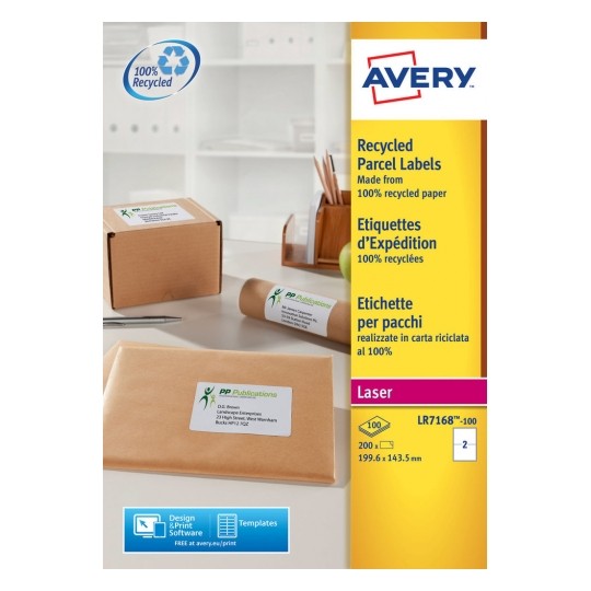 Avery LR7168-100 Laser Recycled A4 Labels 2 per Page 199.6x143.5 White - 100 Sheets Avery LR7168-100 Laser Recycled A4 Labels 2 per Page 199.6x143.5 White - 100 Sheets