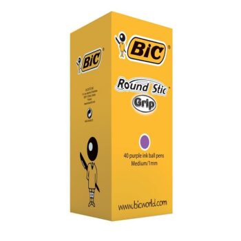 BIC Round Stic Grip Purple Ball Pen 920412 - Pack 40