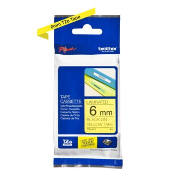 Brother TZE-611 P-Touch Black On Yellow Label Tape 6mm x 8m TZE611