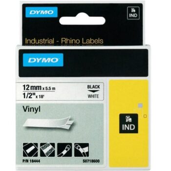 DYMO IND Black on White 18444 Label 12mm Vinyl - Each