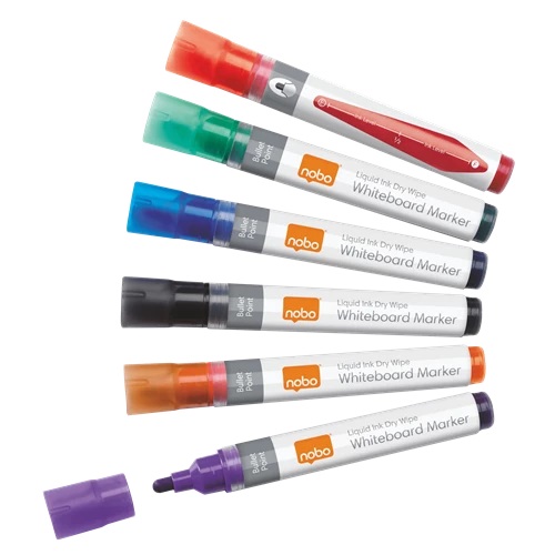Nobo Whiteboard Liquid Markers Assorted Colours 1901077 - Pack 6