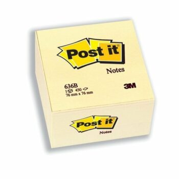 3M 636B Post-It Pastel Yellow Note Cube 450s 76x76mm