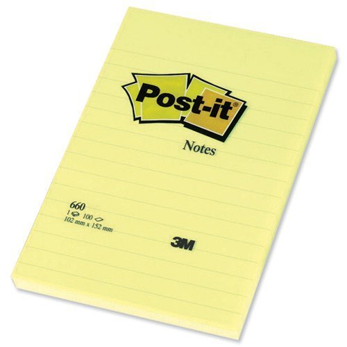 3M 660 Post-It Canary Yellow Notes Pad 102x152mm Lined - 6