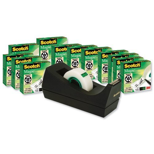3M C38 Scotch Magic Tape Value Pack 19mm x 33m - 12 Rolls & FREE Dispenser