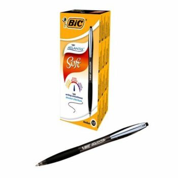BIC Atlantis Soft Black Ball Pen Retractable 902133 - Pack 12