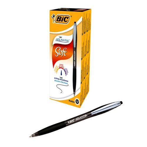 BIC Atlantis Soft Black Ball Pen Retractable 902133 - Pack 12