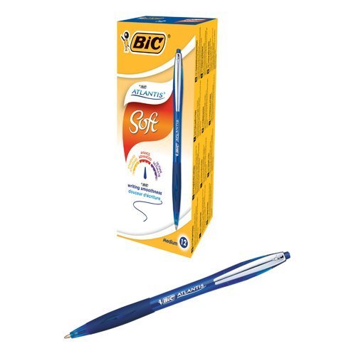 BIC Atlantis Soft Blue Ball Pen Retractable 902132 - Pack 12