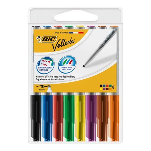 BIC Velleda 1748 Medium Assorted Whiteboard Markers 1199001748 - Pack 8