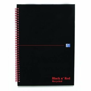 BlackNRed Glossy Recycled A4 Ruled Wirebound Notebook 100080189 - Pack 5