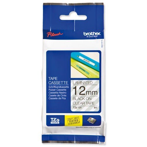 Brother P-touch TZE Label Tape 12mmx8m Black on Clear TZE131