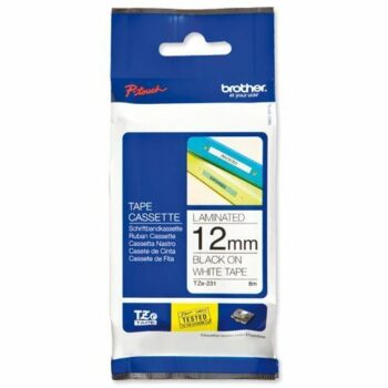 Brother P-touch TZE Label Tape 12mmx8m Black on White TZE231
