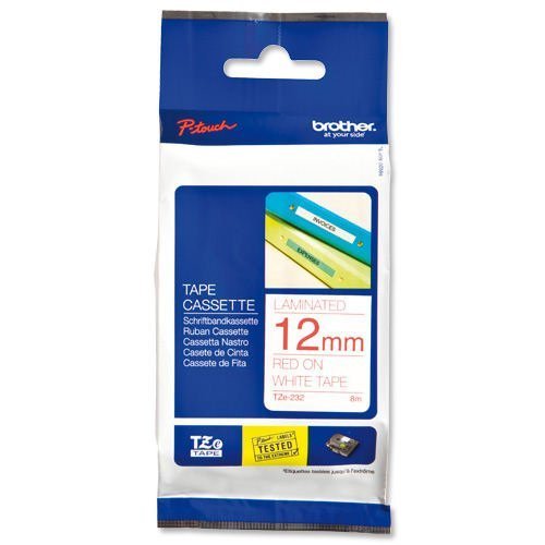 Brother P-touch TZE Label Tape 12mmx8m Red on White TZE232