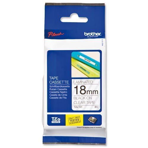 Brother P-touch TZE Label Tape 18mmx8m Black on Clear TZE141